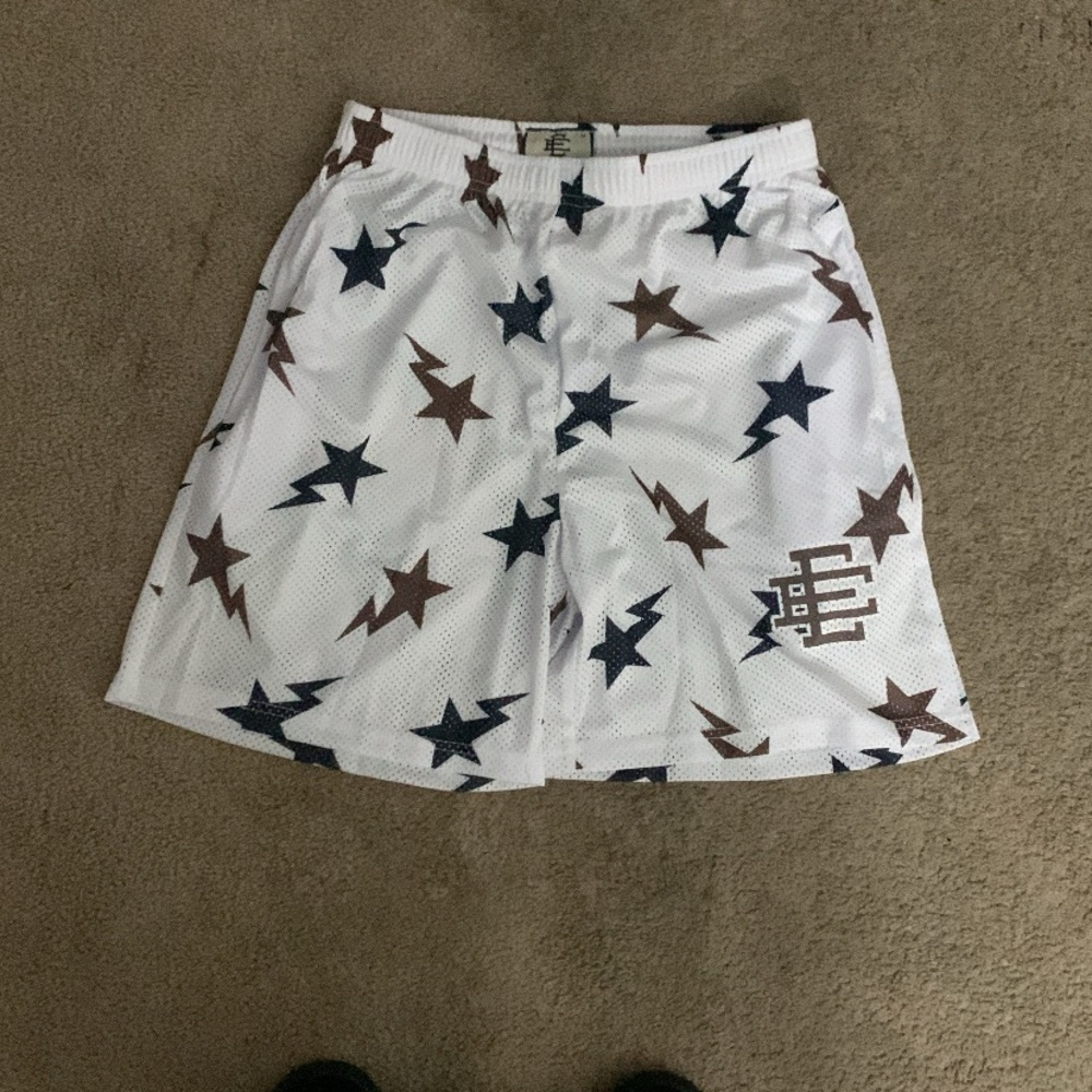 White And Blue Bape EE Shorts